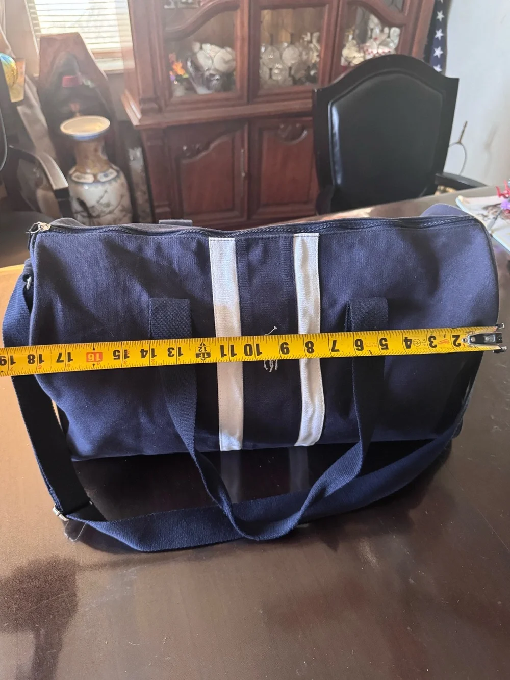 Ralph Lauren Navy Duffel with White Center Stripe and Polo Logo